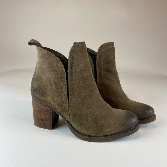 Hunter Green Suede Bootie Heels - Picture 1 of 7